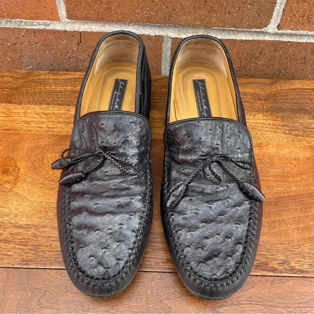 Johnston & Murphy Loafer Dress Shoes Mens 11 Black Genuine Ostrich Made In Italy - Picture 1 of 15
